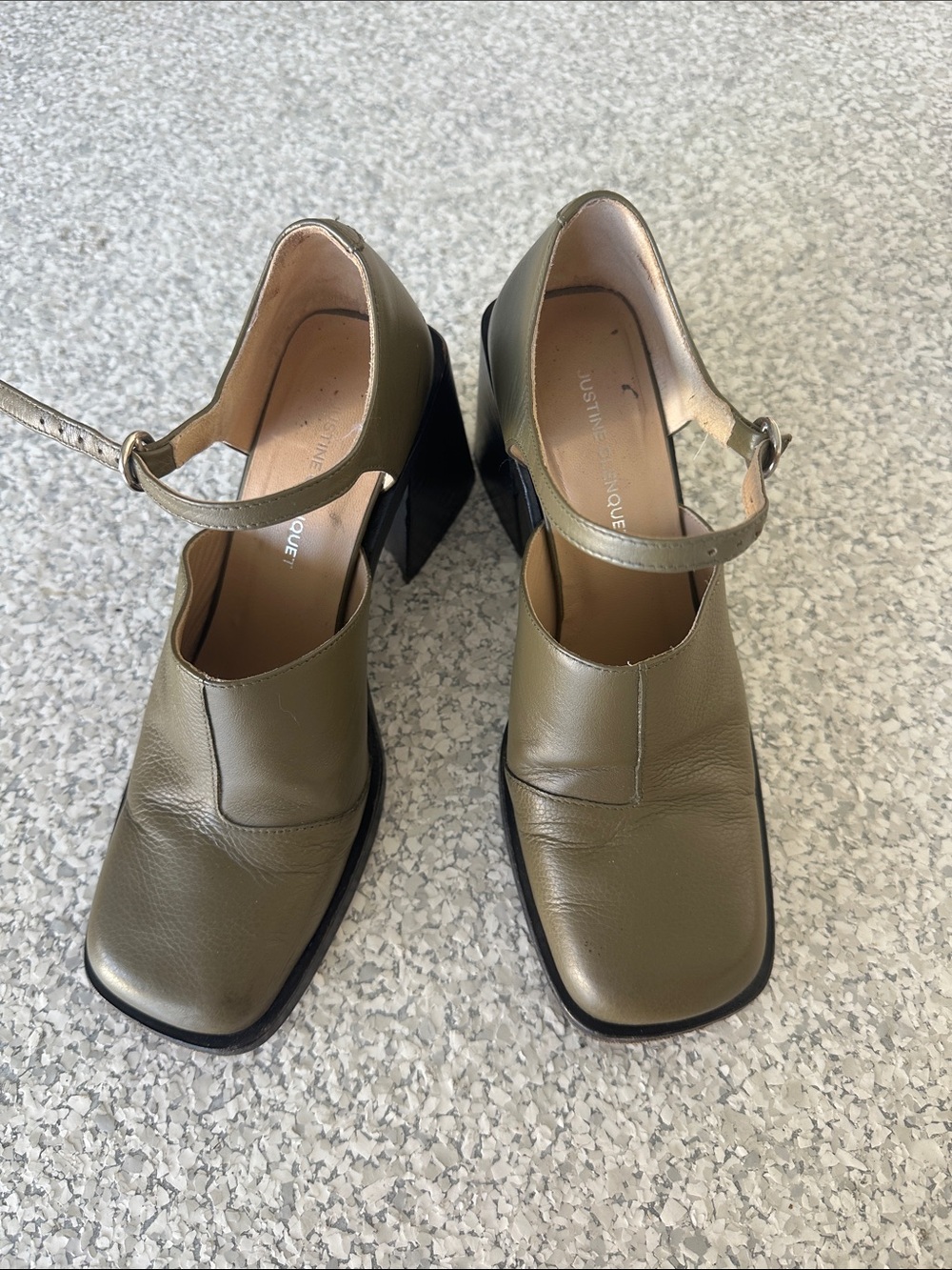 Olive Green Mary Jane Block Heel Pump
